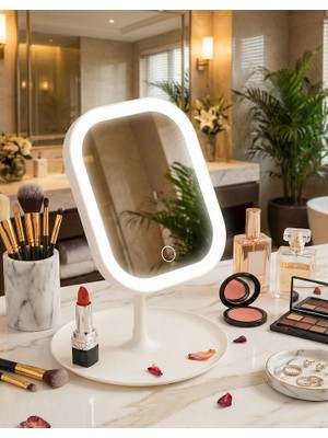 Geseus Dokunmatik LED Işıklı USB Şarjlı Makyaj Aynası Kare Beyaz Gün Işığı ve Beyaz Işık ÖZELLIĞI-SM8036
