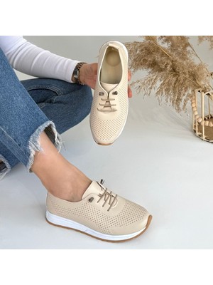 SEPET365 Tone Bej Cilt Bağcıklı Spor Ayakkabı