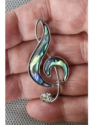 Pozitif Doğal Taş Abalon Shell Sol Anahtarı Sedef Broş BR10-1