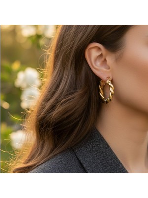 Lente Aksesuar Lente Aksesuar Gold Çelik Burgu Halka Küpe - Kararmaz Suya Dayanıklı