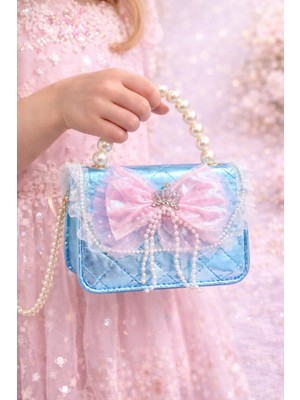 Selvira Kız Çocuk Inci Askılı Prenses Çanta – Taç Detaylı, Fiyonklu, Parlak Mini Omuz & El Çantası