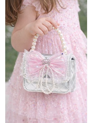 Selvira Kız Çocuk Inci Askılı Prenses Çanta – Taç Detaylı, Fiyonklu, Parlak Mini Omuz & El Çantası