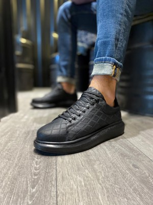 Aesco Yüksek Taban Günlük Ayakkabı  Kapitone Siyah (Siyah Taban)