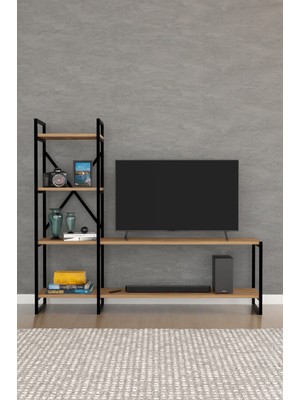 Steel Desing Açık Raflı Tv Ünitesi Metal Gövdeli Tv Sehpası Çok Amaçlı Düzenleyici Kitaplık Raf