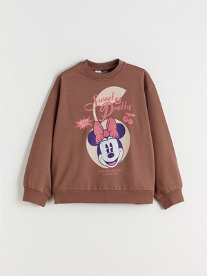 Lc Waikiki Yeni Sezon Bisiklet Yaka Minnie Mouse Baskılı Kız Çocuk Sweatshirt