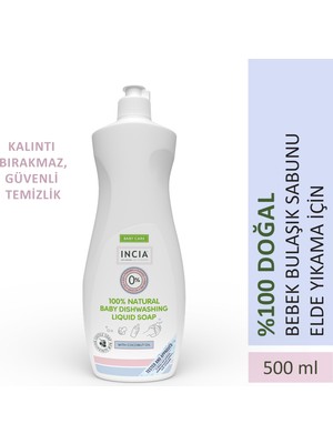 INCIA %100 Doğal Bebek Bulaşık Sabunu Bitkisel Emzik Biberon Temizleyici Vegan 500 ml