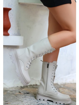 SEPET365 Toir Bej Cilt Bağcıklı Postal