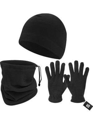 3'lü Kışlık Set Polar Bere, Eldiven, Boyunluk -  Warm - Siyah - (SBLN.008)