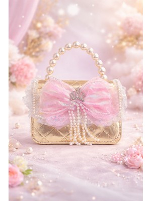 Selvira Kız Çocuk Inci Askılı Prenses Çanta – Taç Detaylı, Fiyonklu, Parlak Mini Omuz & El Çantası