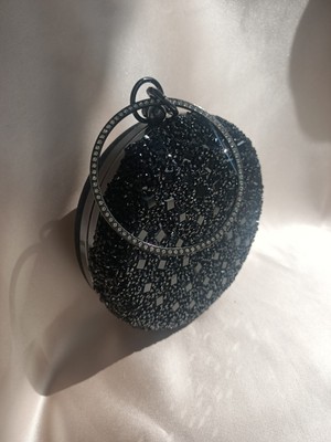 Hegef Bag Kristal Taşlı Yuvarlak Davet Düğünabiye Çanta