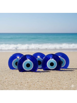 İğne İzi 8 cm Büyük Boy Cam Nazar Boncuğu Seti (5'li)