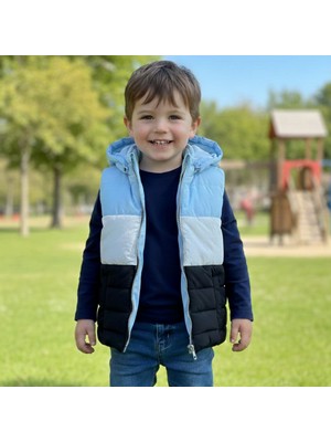 Ella Bonna Kapüşonlu Fermuarlı Cepli Su Geçirmez Şişme Yelek Parçalı