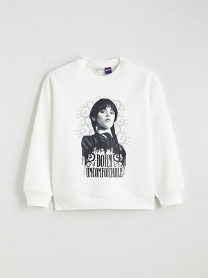 Lc Waikiki Yeni Sezon Wednesday Baskılı Kız Çocuk Kalın Sweatshirt