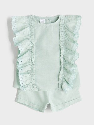 Lc Waikiki Yeni Sezon Fırfırlı Kız Bebek Bluz ve Şort 2'li