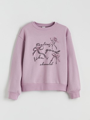 Lc Waikiki Yeni Sezon Bisiklet Yaka Fiyonk Detaylı Kız Çocuk Kalın Sweatshirt