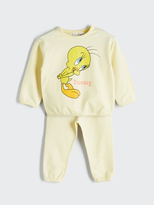 Lc Waikiki Yeni Sezon Tweety Baskılı Kız Bebek Sweatshirt ve Eşofman Alt 2'li