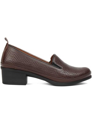 Celal Gültekin Kadın Kahverengi Kalın Topuklu Deri Ayakkabı