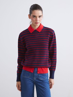 Lc Waikiki Yeni Sezon Bisiklet Yaka Çizgili Kadın Triko Kazak