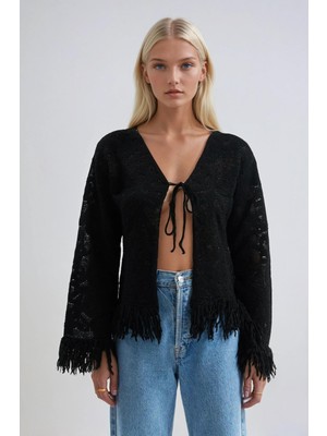 Lijuri Önü Bağlamalı Transparan Örme Hırka  5199