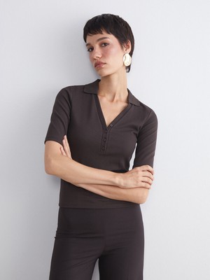 Lc Waikiki Yeni Sezon Polo Yaka Fitilli Kadın Tişört