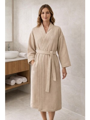 Miabella Home %100 Pamuk Waffle Pike Bornoz Unisex Hızlı Kuruyan Yumuşak Dokulu Şal Yaka