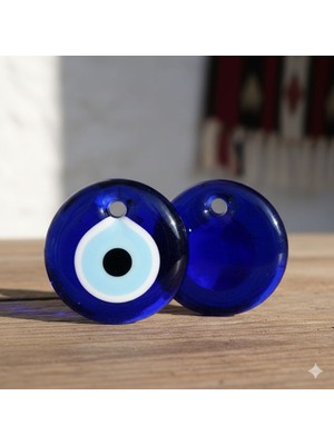 İğne İzi 12 cm Büyük Boy Cam Nazar Boncuğu Seti (2'li)