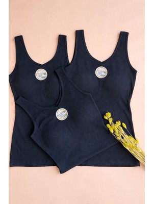 Kadın Atlet Sütyenli V Yaka Modal 3 Adet Siyah Renk Pedli Atlet-Bluz-T-Shirt (Kota)