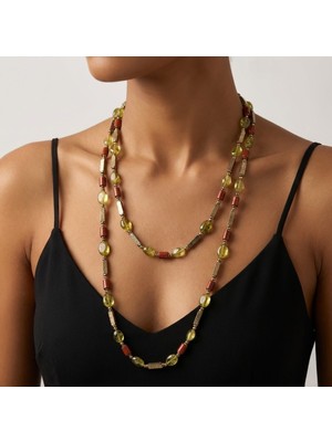 THEIA GemWorks Rani — Hematit, Elektro Lav, Kırmızı Jasper & Yeşil Kuvars Uzun Kolye