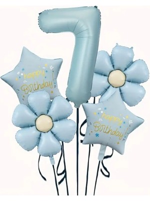 Parti Sürprizi Mavi Happy Birthday 7 Yaş Folyo Balon Set