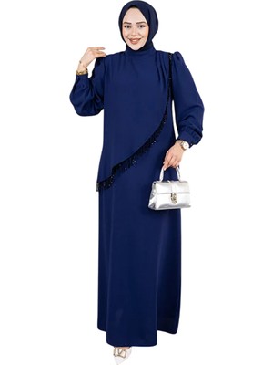 Merve Elbise Çapraz Kristal Taş Detaylı Şık Abiye Elbise