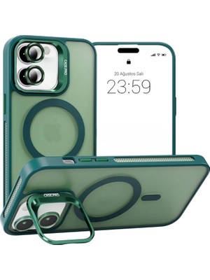 Bilişim Akademi iPhone 16 Uyumlu Stantlı  Kılıf Case Pro Tank Kılıf Lens  Koruyucu Zırhlı Kılıf - Haki