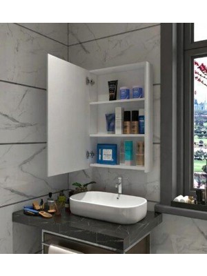 Ceylan Design Tek Kapaklı Aynalı Banyo Dolabı, Beyaz