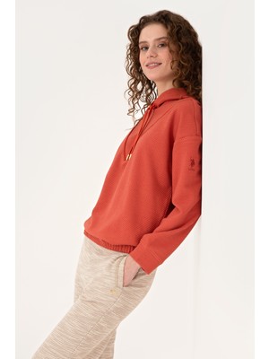 U.S. Polo Assn. Kadın Kiremit Kapüşonlu Sweatshirt 50309464-VR026
