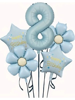 Parti Sürprizi Mavi Happy Birthday 8 Yaş Folyo Balon Set