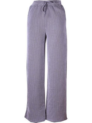 Trender Çizgili Gri Kadın Pantolon 2497