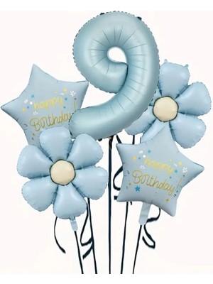 Parti Sürprizi Mavi Happy Birthday 9 Yaş Folyo Balon Set
