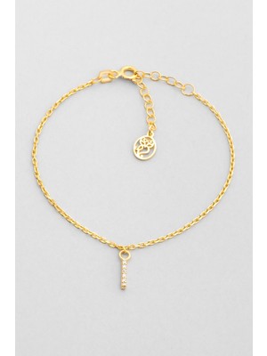 So CHIC I Harfi 18 Ayar Sarı Altın Kaplama 18 Cm Gümüş Bileklik