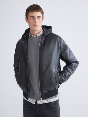 Lc Waikiki Yeni Sezon Standart Kalıp Kapüşonlu Erkek Deri Görünümlü Ceket