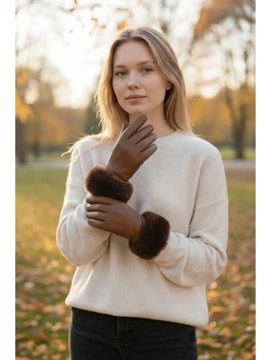 love Deri Kadın Eldiven Bileği Kürklü