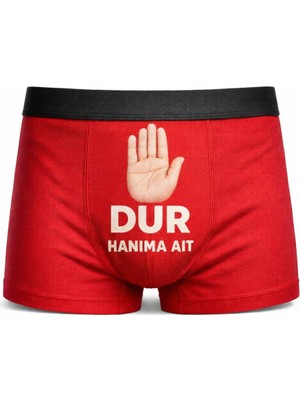 Onudabunuda Baskılı Erkek Boxer Dur Hanıma Ait Desenli Komik Eğlenceli Pamuklu Rahat Kesim Kırmızı Siyah