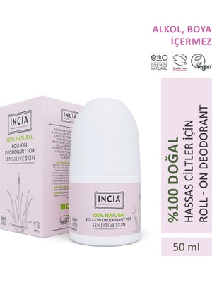 INCIA %100 Doğal Roll On Deodorant Hassas Ciltler İçin Ter Kokusu Önleyici Leke Yapmayan 50 ml
