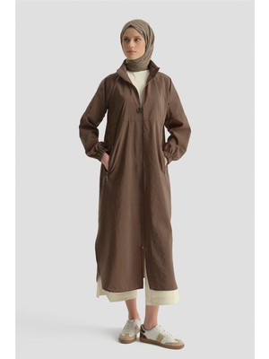 Armine Kapüşonlu Yağmurluk Acı Kahve