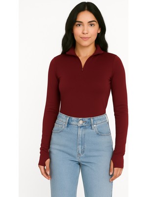 Alpaco Gizli Fermuarlı Başparmak Geçişli Manşet Detaylı Bluz