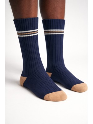 Erkek Çizgili Soket Çorap Lacivert