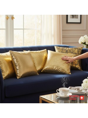 Smarto Relax 4'lü Antibakteriyel Desenli Gold Dekoratif Dolgulu Kırlent 47X47 cm
