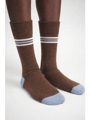 Erkek Çizgili Soket Çorap Kahverengi