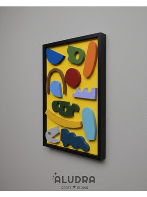 Aludra Craft Studio Pop Art Ahşap Duvar Dekoru Tablo (50X35CM) 3'lü Set -Playful Geometry