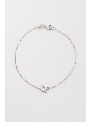 So CHIC Ç Harfi 18 Ayar Beyaz Altın Kaplama 19 cm Gümüş Nazar Bileklik