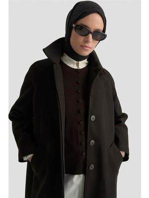 Armine Oversize Kaşe Manto 25KT1708 Siyah