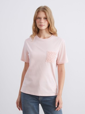 Lc Waikiki Yeni Sezon Bisiklet Yaka Dantel Cepli Kadın Tişört